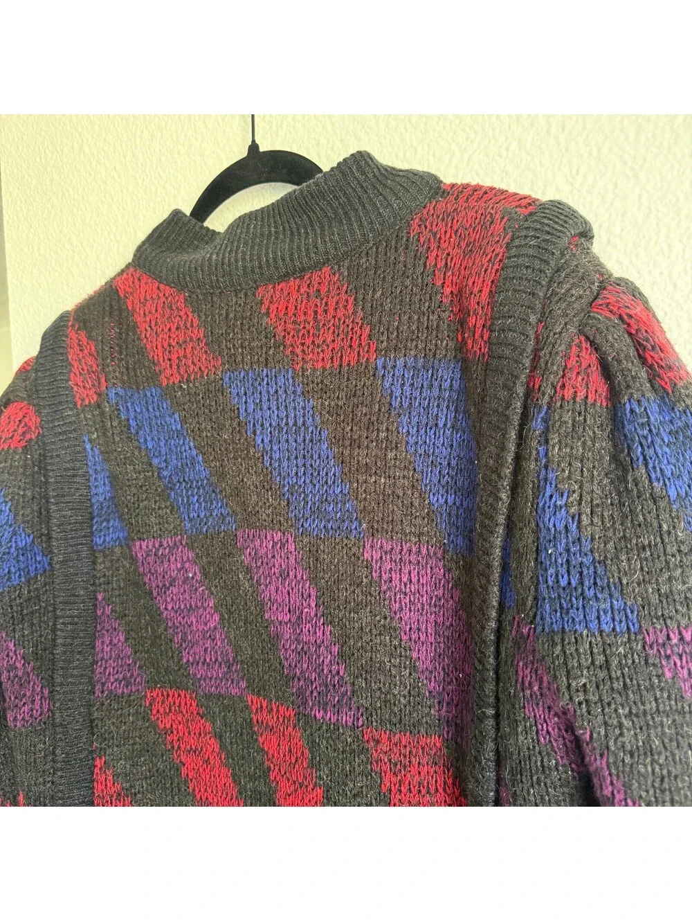 Vintage Exotic Geometric Knit Sweater Jacket 80s 90s Colorblock Made Korea